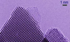 Electron microscopy image of cerium dioxide with surface copper oxide.